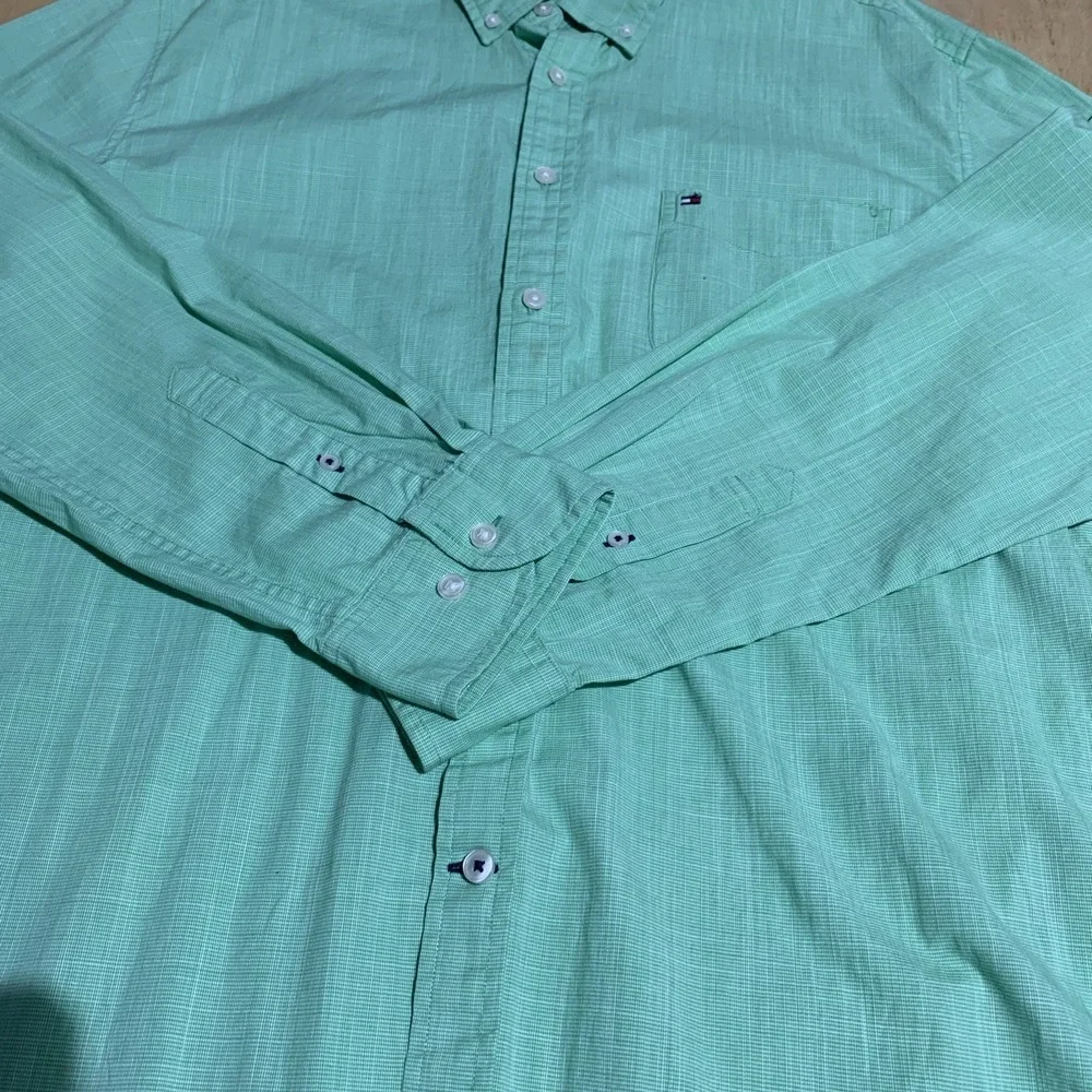 Tommy Hilfiger Stretch Fit‎ Mens XL Green Nailshead L/S Button-Down Shirt Preppy